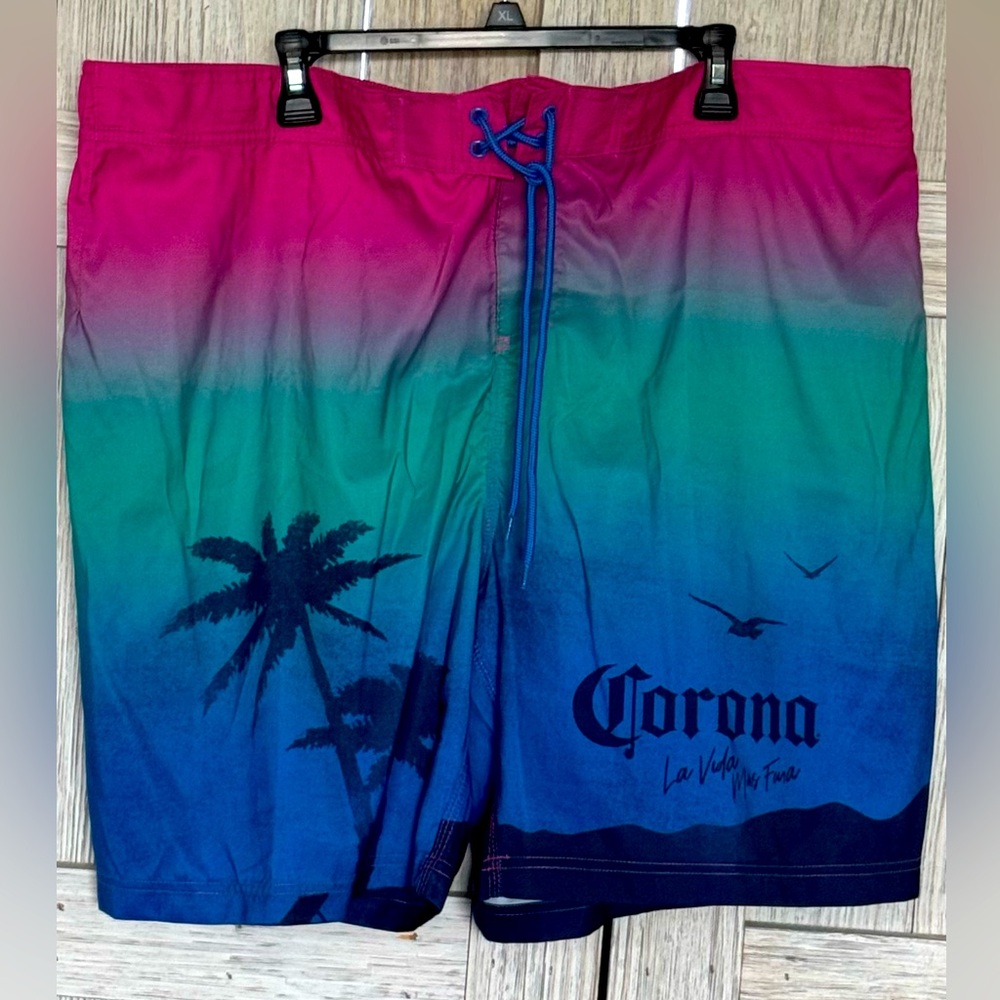 Corona Pink, Green, Blue  Board Shorts with Vibrant Design sz XXL NWT